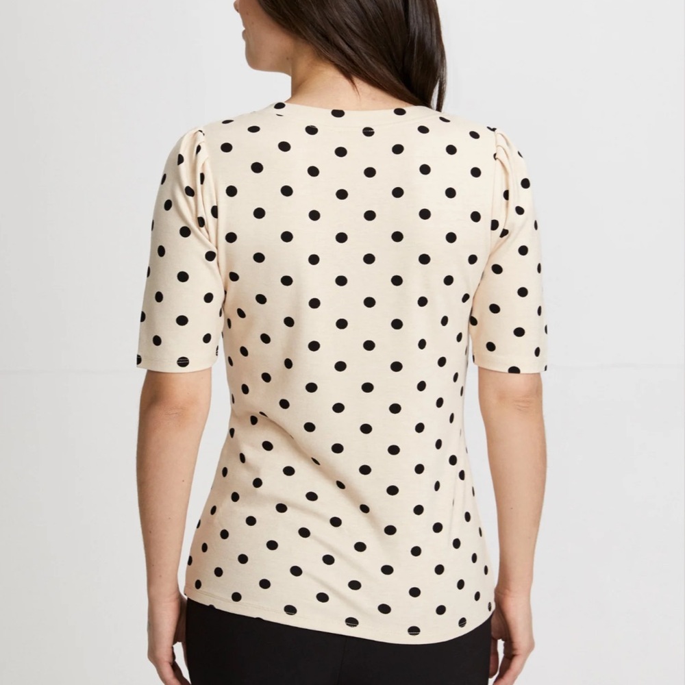 Laura Polka Dot V-Neck Top Tan Black - Picture 3 of 12
